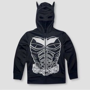 NWOT Batman Hoodie Mask Hood Zip Up Jacket Black White Cape
